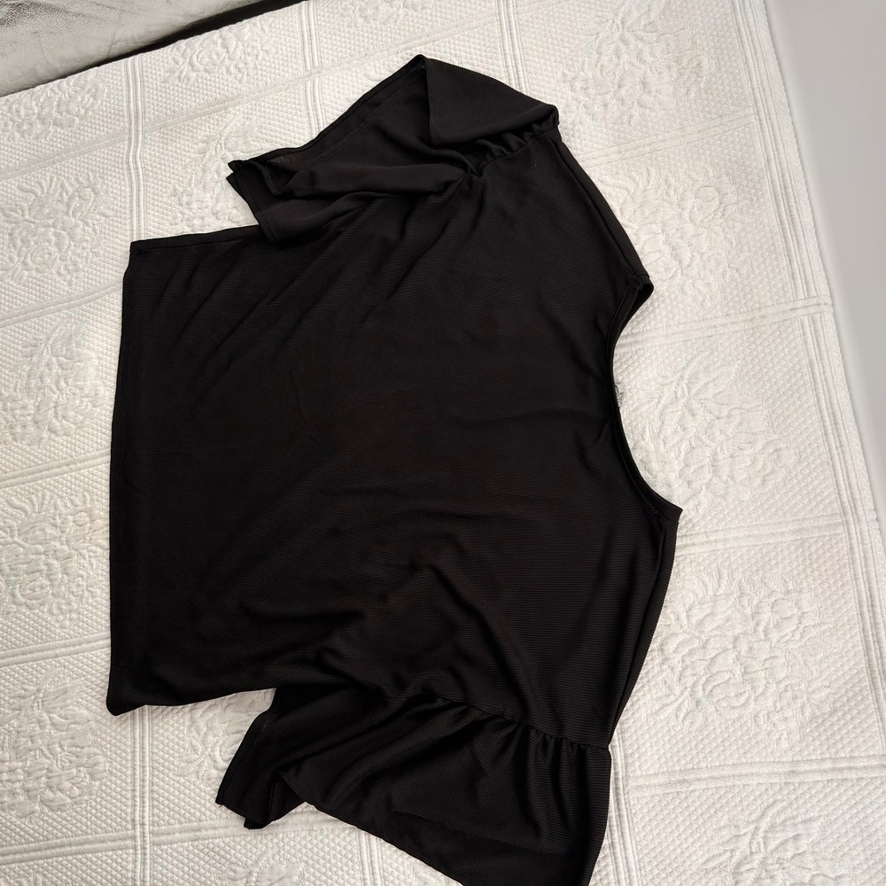 Zara Woman Basic Black Ribbed Ruffle Flutter Sleeve Top Small - Picture 8 of 10
